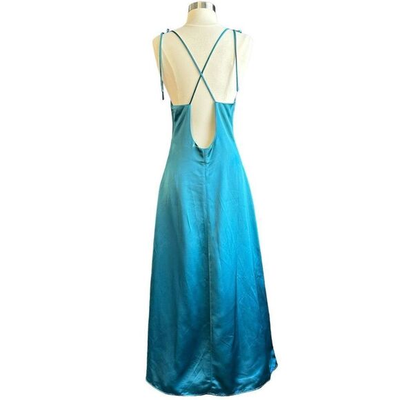 NWOT Jason Wu Ruched Front Satin V-neck Open Back Strappy Tie Shoulder Midi Slip - Picture 7 of 13